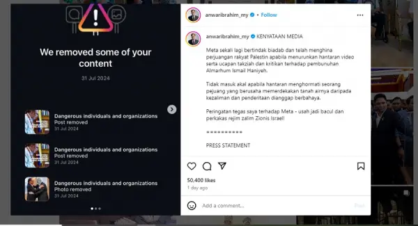 PM Malaysia Anwar Ibrahim Kritik Kebijakan Instagram