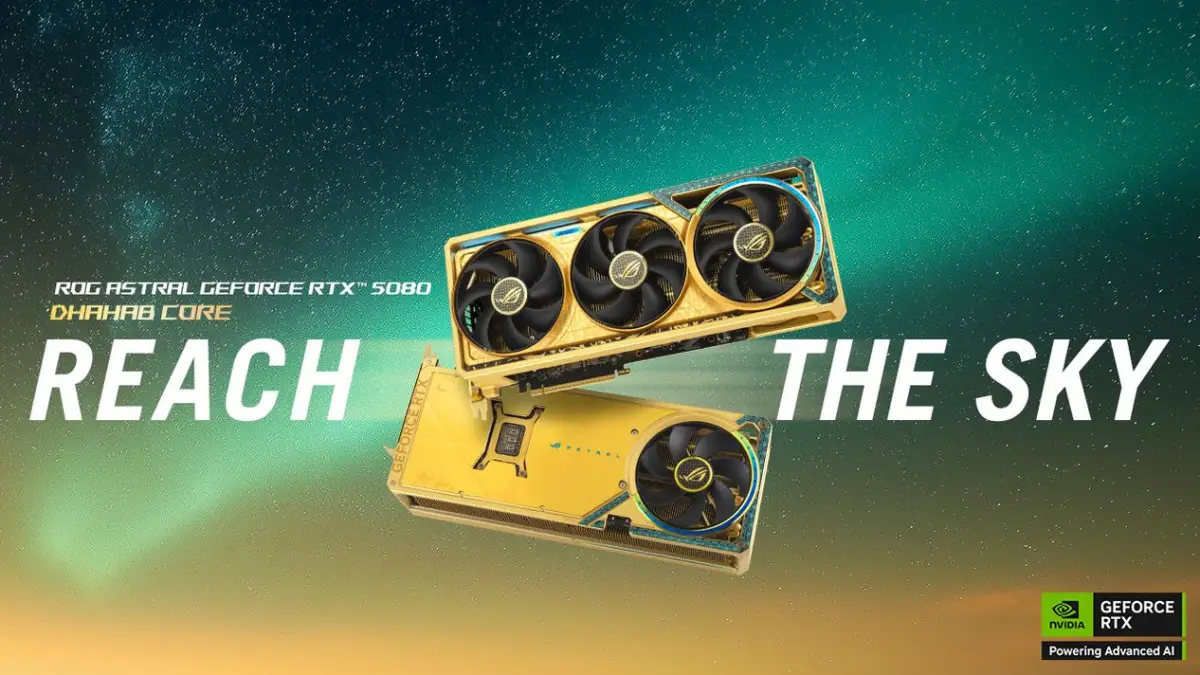 ROG Astral GeForce RTX 5080 Dhahab CORE OC Edition. (Sumber: ASUS)