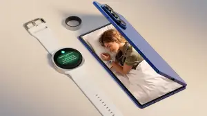 Samsung Galaxy Watch 8 (kiri), Z Fold 8, dan Galaxy Ring. (Sumber: null)