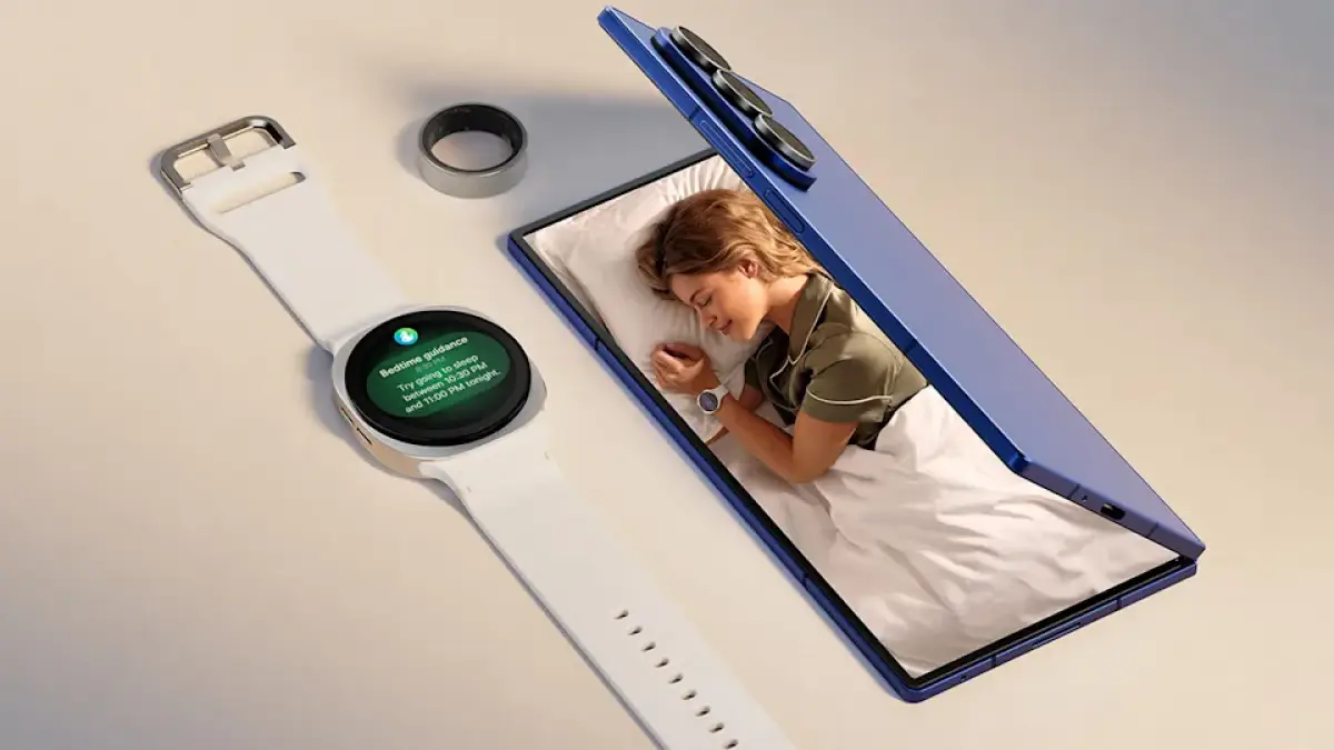 Samsung Galaxy Watch 8 (kiri), Z Fold 8, dan Galaxy Ring. (Sumber: null)