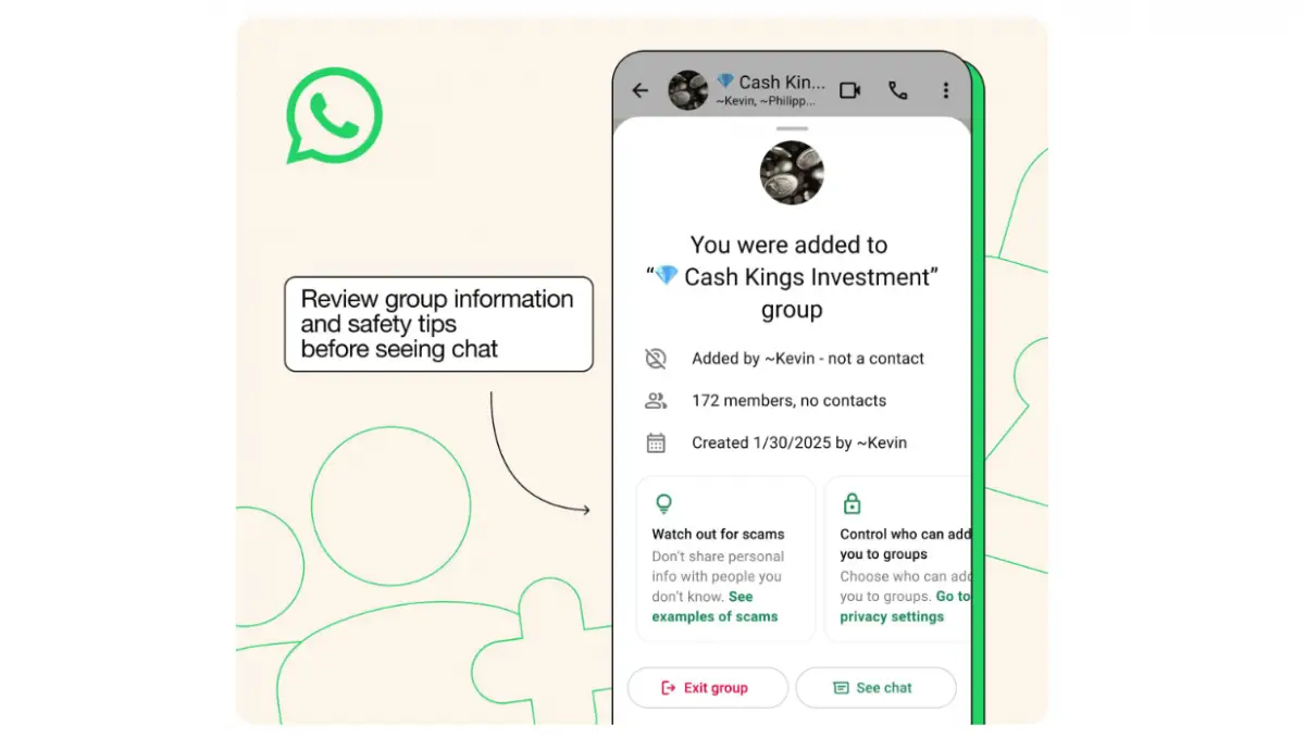 Fitur perlindungan apabila seseorang diundang ke grup WhatsApp yang tak dikenal. (Sumber: WhatsApp)