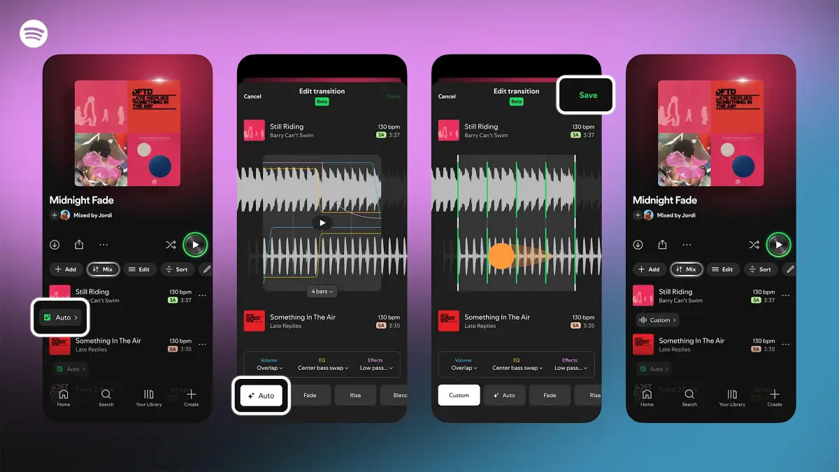 Fitur Mix memungkinkan membuat transisi ke daftar putar lagu. (Sumber: Spotify)