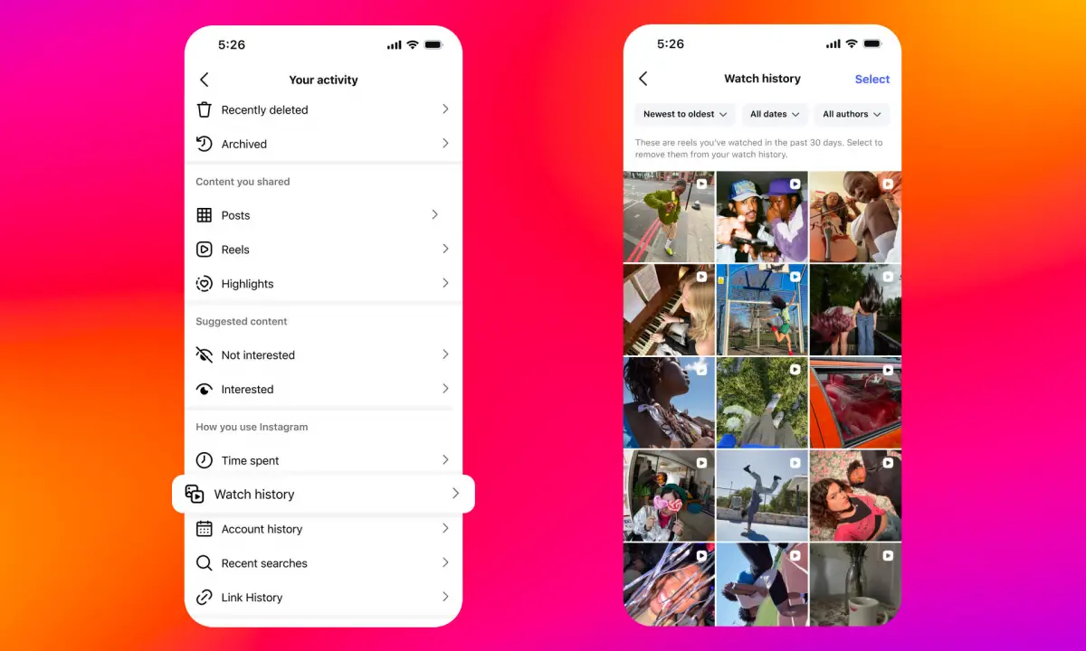 Riwayat video yang telah dilihat di Instagram.