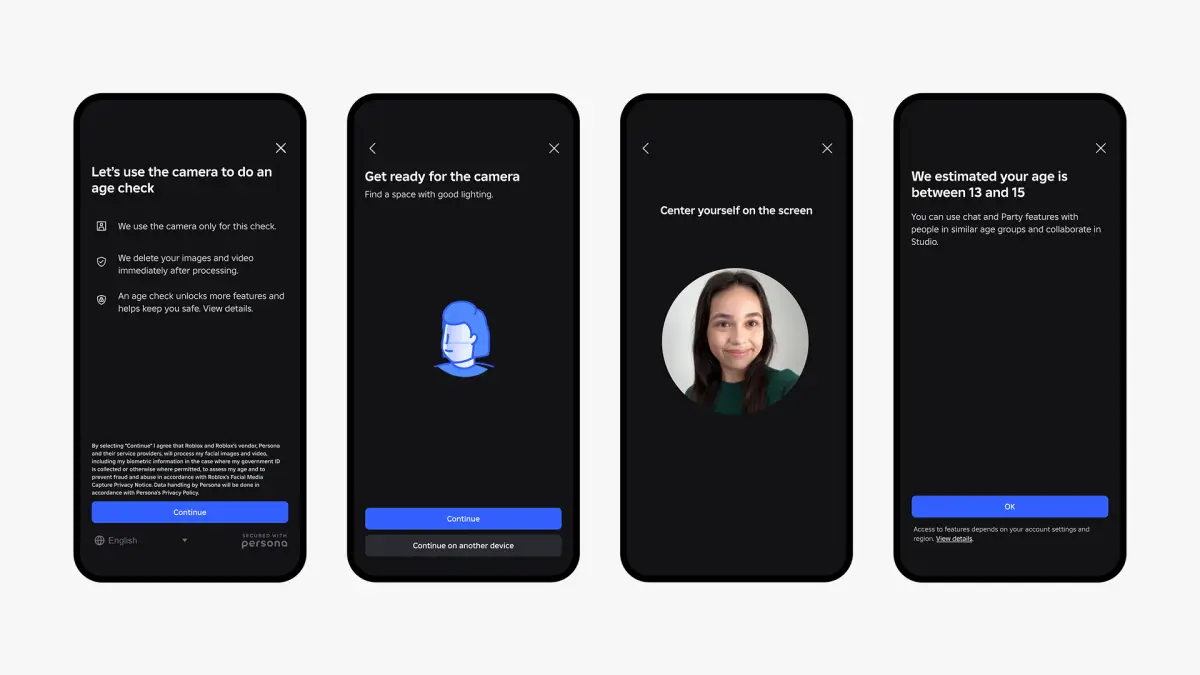 Ilustrasi proses pengecekan usia agar bisa akses fitur chat Roblox. (Sumber: Roblox)