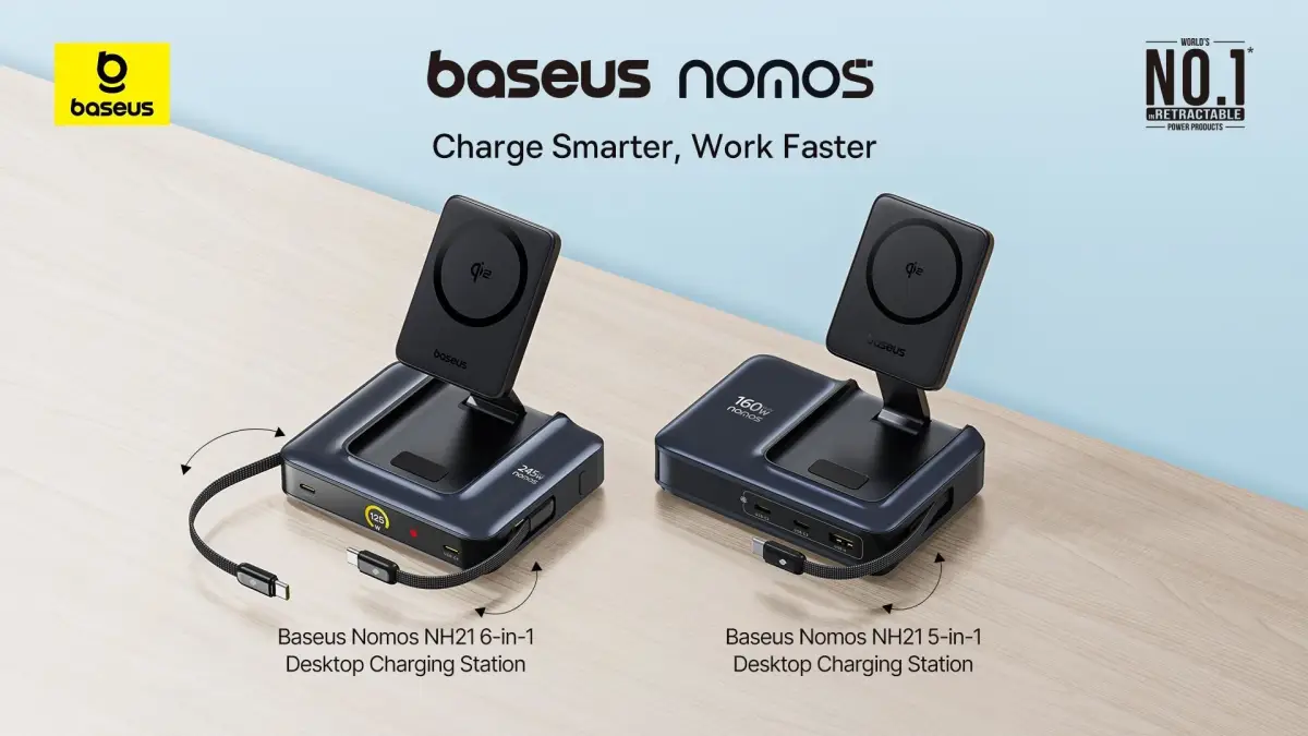 Baseus Nomos NH21 6-in-1 Desktop Charging Station (kiri) dan 5-in-1 (kanan). (Sumber: Baseus)