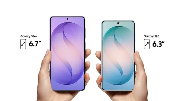 Samsung Galaxy S26 Plus (kiri) dan S26 standar. (Sumber: Samsung)