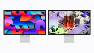 Apple Studio Display (kiri) dan Studio Display XDR terbaru. (Sumber: Apple)