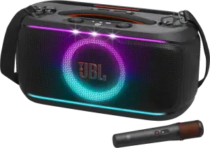 Speaker JBL PartyBox On-the-Go 2 Plus dan mikrofon nirkabel EasySing. (Sumber: JBL)