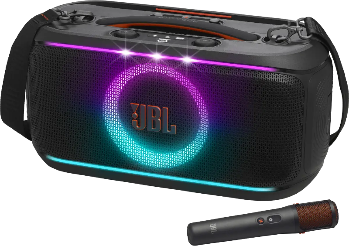 Speaker JBL PartyBox On-the-Go 2 Plus dan mikrofon nirkabel EasySing. (Sumber: JBL)