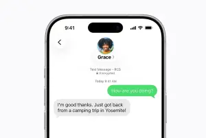 Ilustrasi sistem RCS pada perpesanan di iPhone. (Sumber: Apple)
