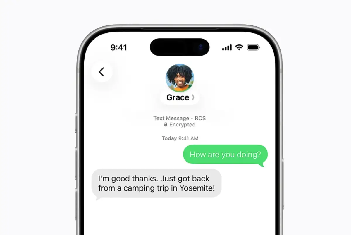 Ilustrasi sistem RCS pada perpesanan di iPhone. (Sumber: Apple)