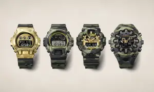 G-SHOCK seri camo dan emas. (Sumber: Casio)